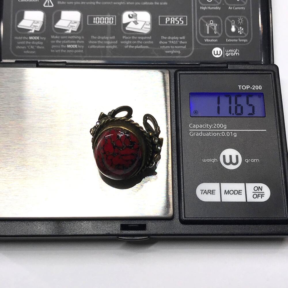 Ollipop USA Vintage Cocktail Chunky Large Ring Adjustable Red Black Stone Brass - Picture 4 of 15